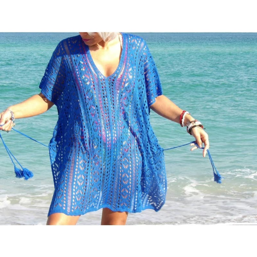 Bathing Suit Cover Up Beach Crochet Blue Dress